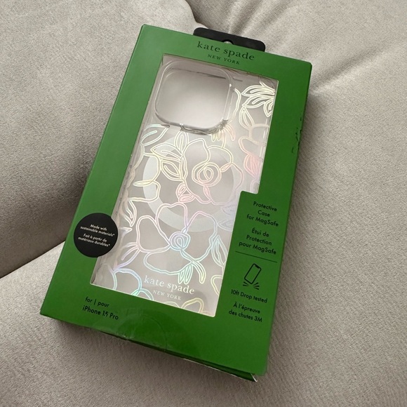 New Kate Spade New York iPhone 15 Pro Case with MagSafe in Modern Floral Silver - Picture 2 of 11